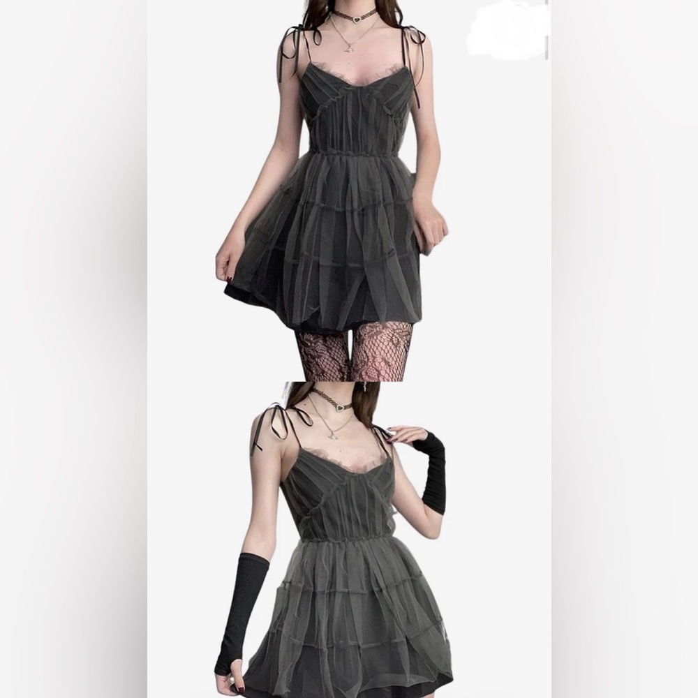 NWT Black Sheer Tulle Babydoll Dress | Goth / Fairycore |